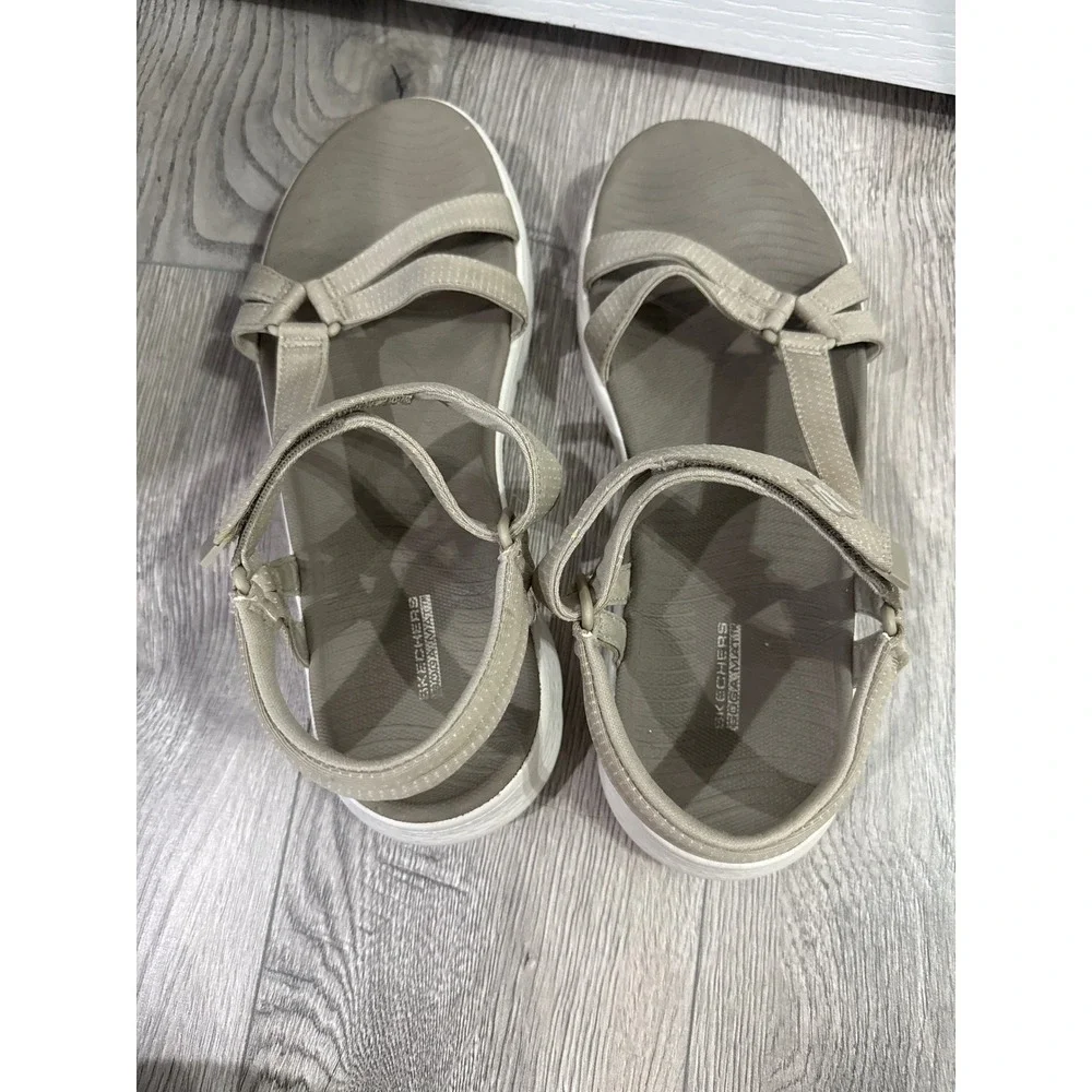 Skechers GoWalk Goga Mat Sandals Womens Taupe Strappy Walking Shoes Sz 12
